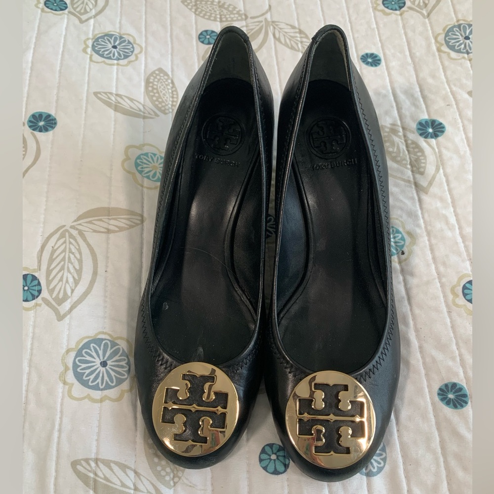 Tory Burch Black Leather Wedge Size 10